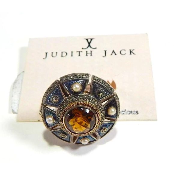 JUDITH JACK Citrine Sterling Silver Marcasite Cocktail Ring NWT - Picture 10 of 11